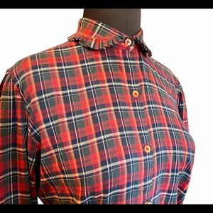 Vtg Levi Strauss & Co Plaid Ruffle Neck Romantic Rustic Shirt Womens Size 10